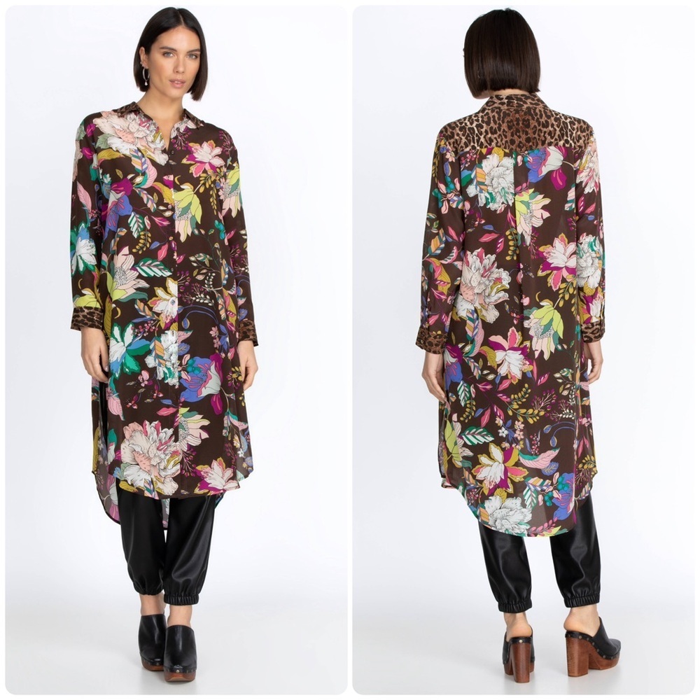 New! Johnny Was Arabella Relaxed Overshirt Tunic Leopard Floral Silk Dress ๐ค S - Picture 5 of 16